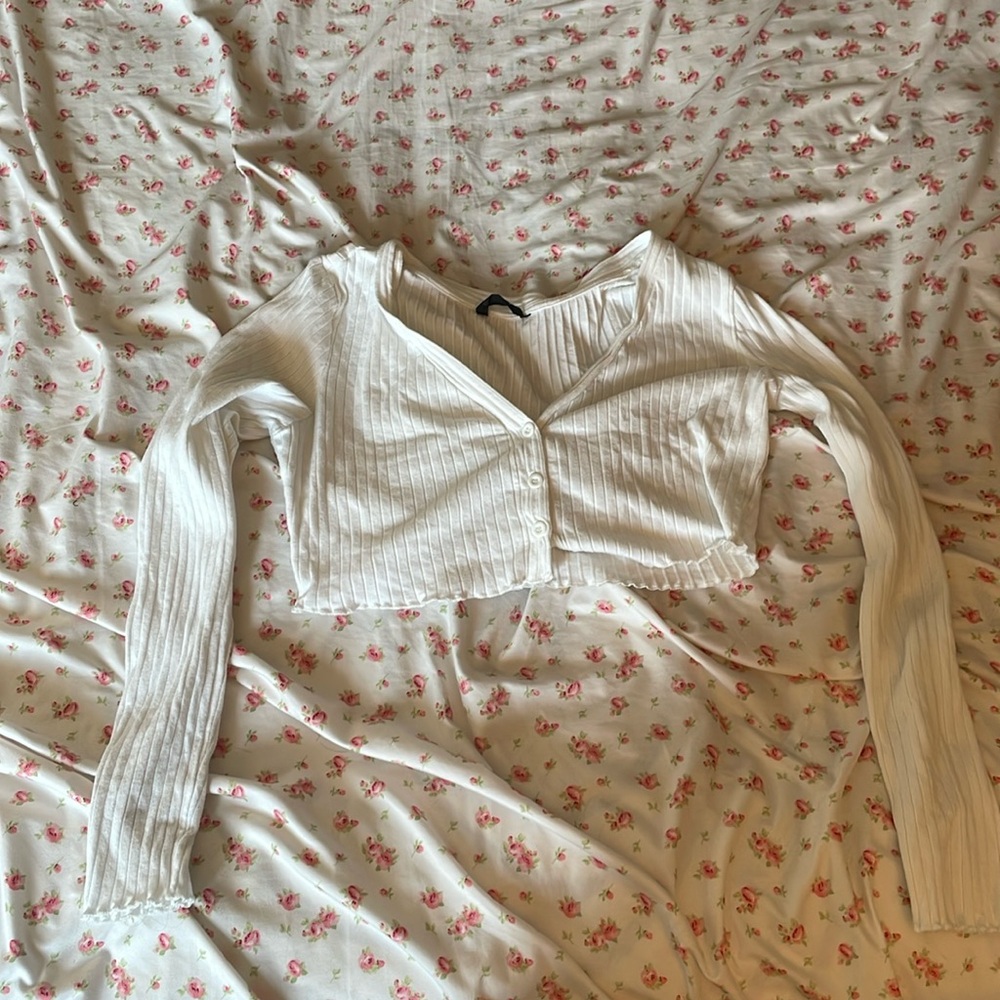white shein button up crop